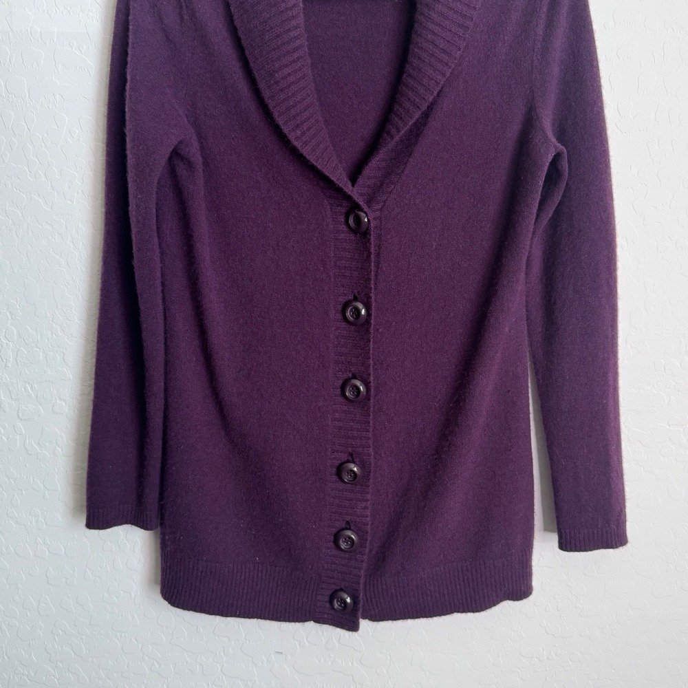 Ann Taylor Cashmere Cardigan Plum Purple Shawl Collar Button Front Sweater M - Picture 5 of 10